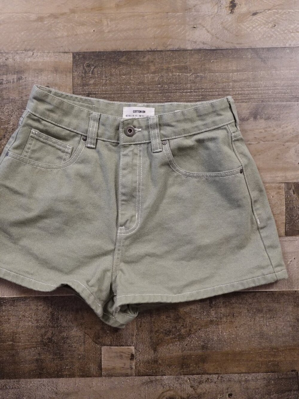 Cotton On High Rise Mom Shorts Women’s US 6 Olive Green Denim Casual